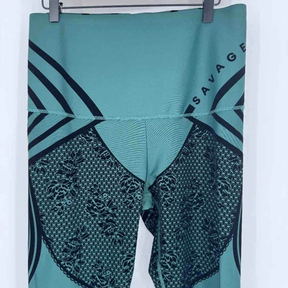 Savage X Fenty Special FX High Waist Sculpting Leggings Flocked Detail Green 3X